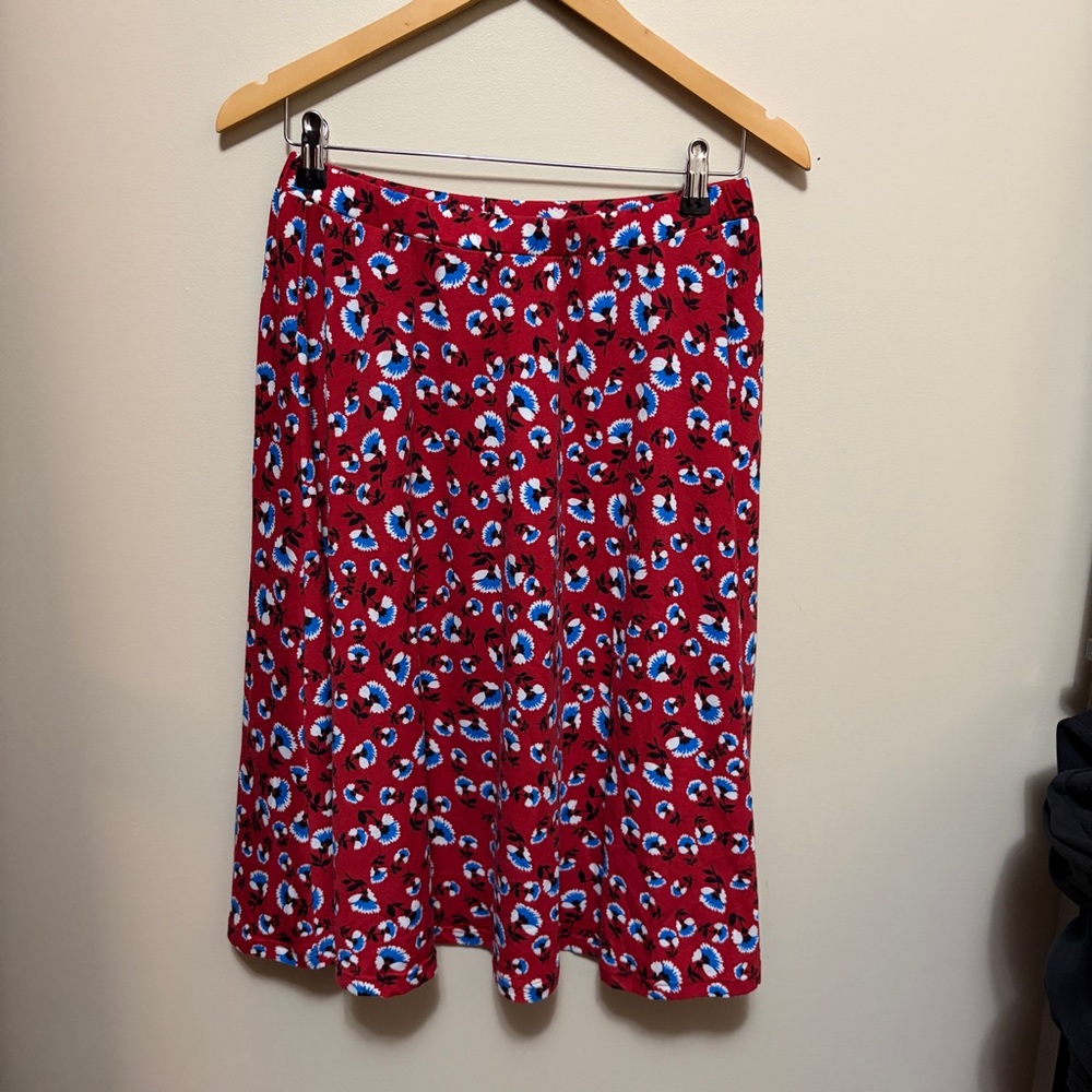 Tickled Teal A-Line Skirt with Red and Blue Floral Print